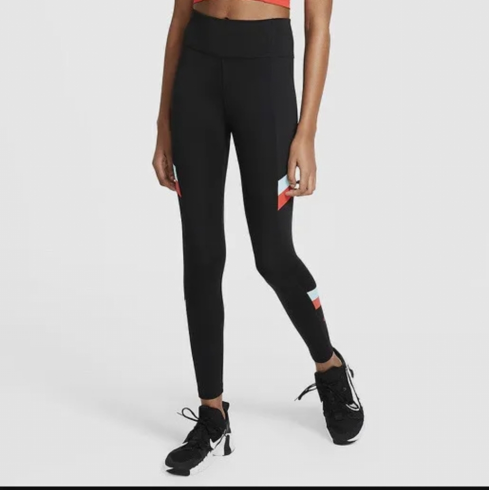Women’s Nike One Mid-Rise Dri-Fit Color Block Black Leggings Red & Blue size XS